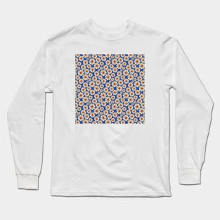 Blue & Yellow Floral Pattern Long Sleeve T-Shirt